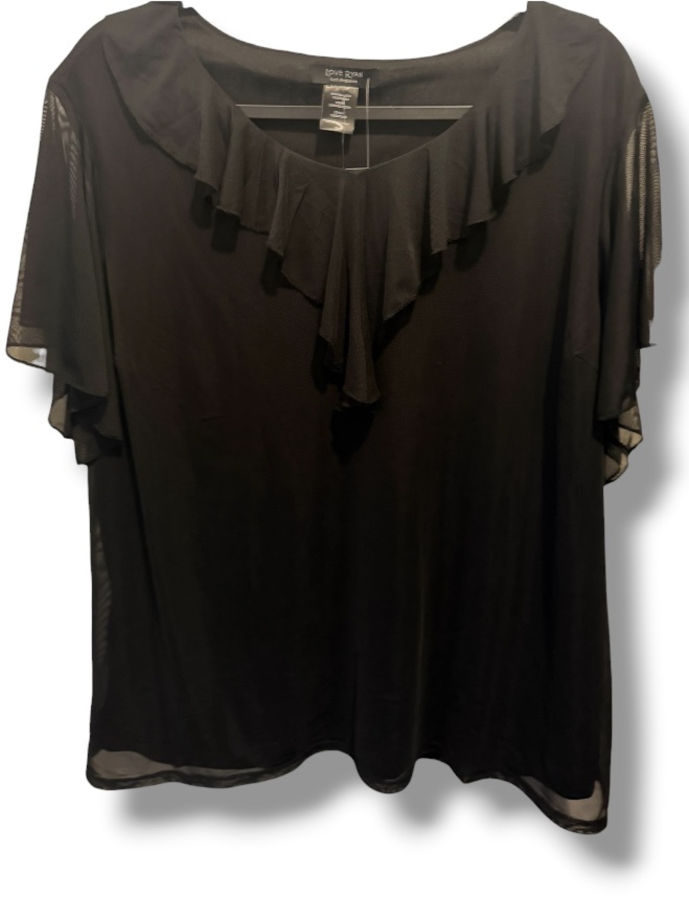 Love Ryan Los Angeles Women’s Black Dressy Chiffon Ruffle Neck Blouse Top NWT
